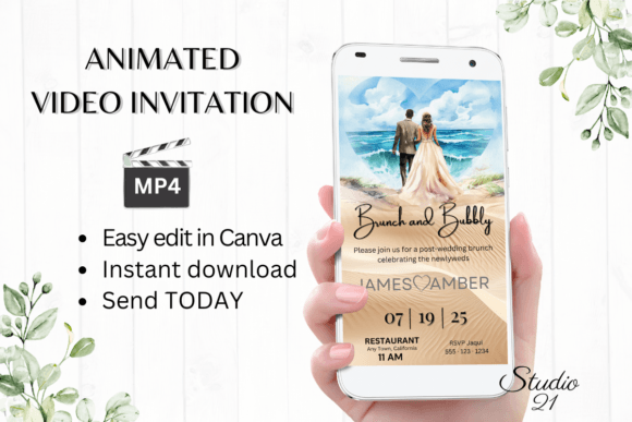 Beach Wedding Brunch Invite W9803: Effortless Coastal Elegance