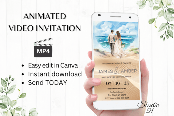 Beach Wedding Invitation W8802: Effortless Digital Elegance