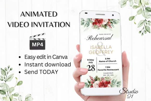 Elegant Rehearsal Dinner Invites: The Red Roses W7448 Template
