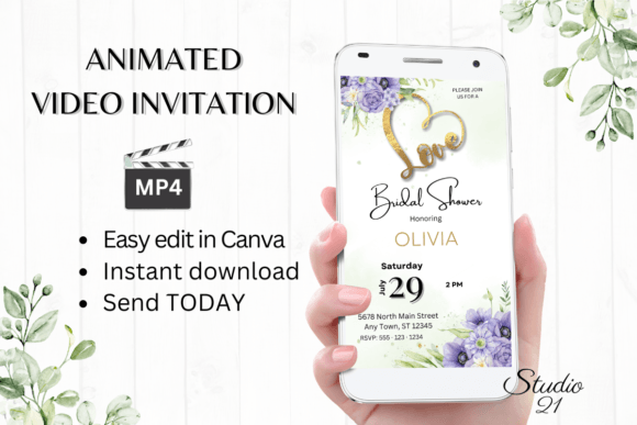 Elevate Your Celebration with Purple Bridal Shower Invite W4510
