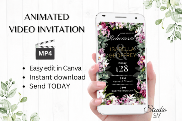 Orchids Rehearsal Dinner Invite W7451: Elegant Digital Invites