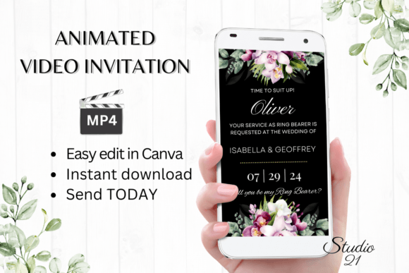 Orchids Ring Bearer Proposal W3459RB: A Modern Script for Elegant Invitations