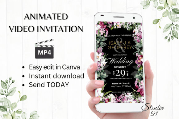 Orchids Wedding Invitation W8451: A Modern Animated Template