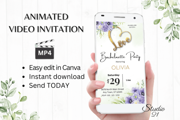 Purple Bachelorette Party W6510: A Modern Typography Asset for Digital Invites