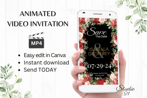 Red Roses Save the Date Invite W2241: A Digital Template Guide