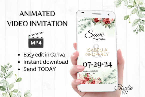 Red Roses Save the Date Invite W2242: A Modern Design Asset