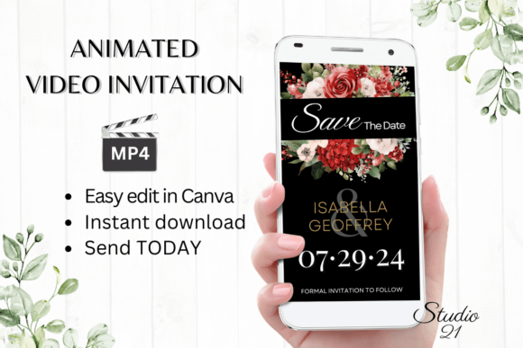 Red Roses Save the Date Invite W2247: Modern Digital Elegance