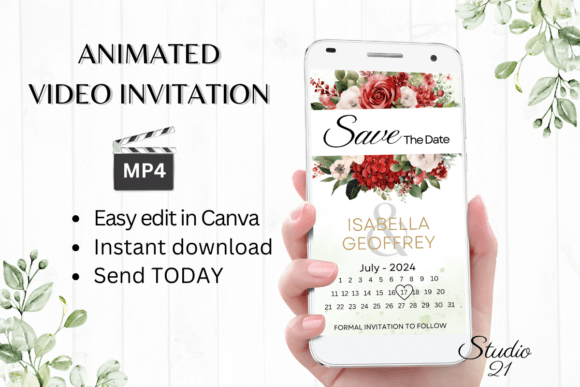 Red Roses Save the Date W2446B: Your Animated Wedding Invitation