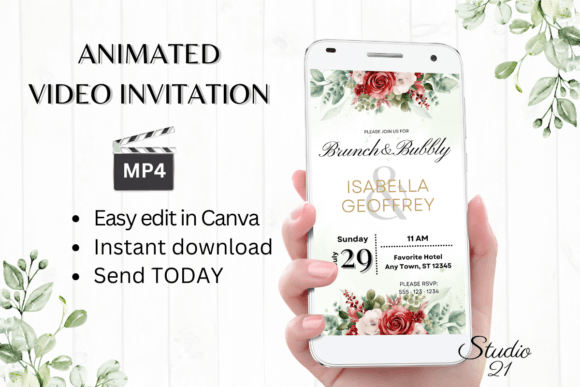 Red Roses Wedding Brunch Invite: Digital Elegance in Minutes