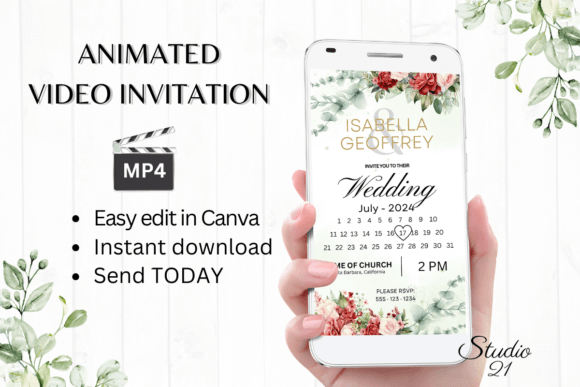 Red Roses Wedding Invitation W8442B: A Digital Animated Template