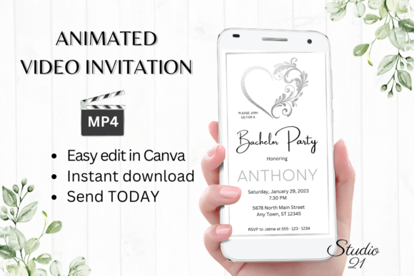 Silver Bachelor Party Invite W5930: A Bold Digital Evite Template